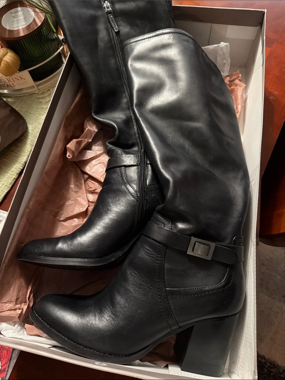 Franco Sarto Black Leather Knee-High Block Heel Boots